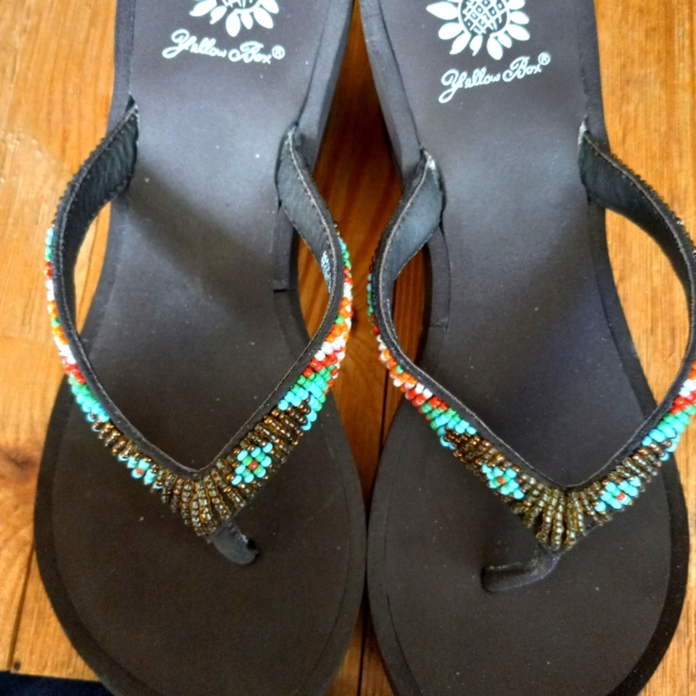 Yellow Box womens beaded brown sandals size 6.5